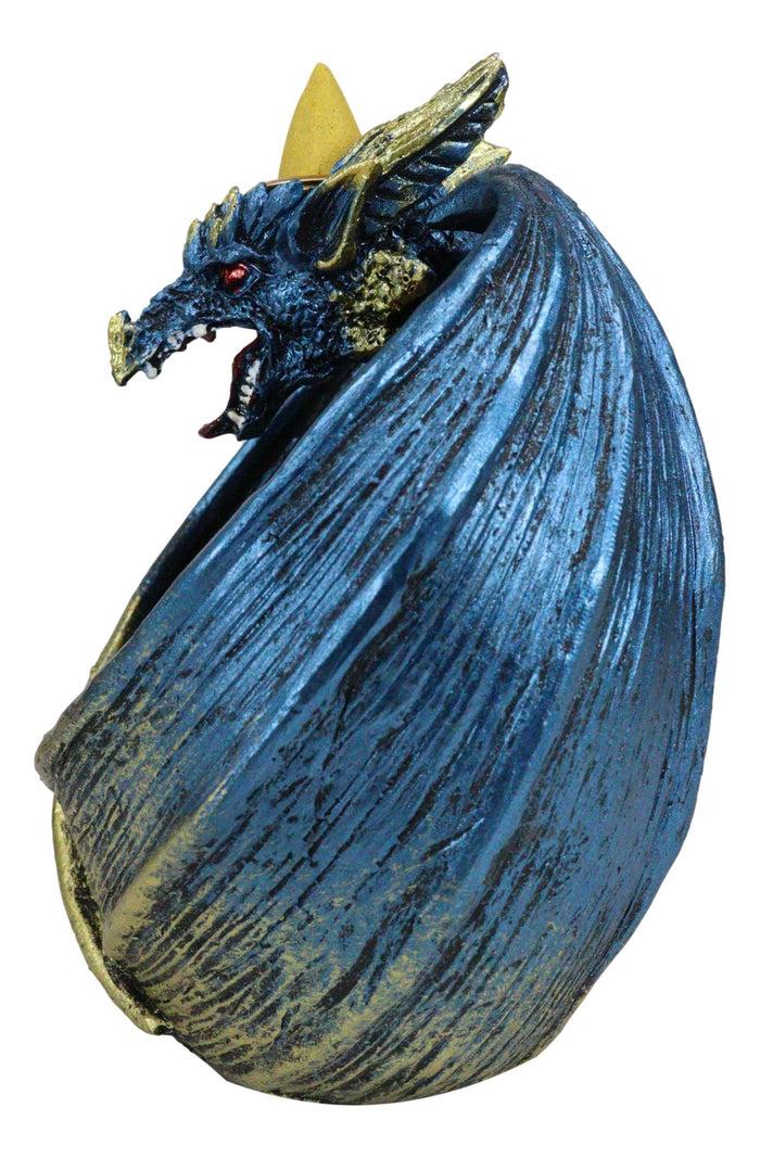 Ebros Gift Blue Wise Dragon Guarding LED Light Crystals Smoky Backflow Cone Incense Burner