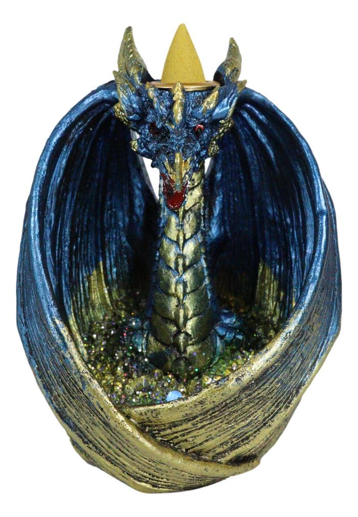 Ebros Gift Blue Wise Dragon Guarding LED Light Crystals Smoky Backflow Cone Incense Burner