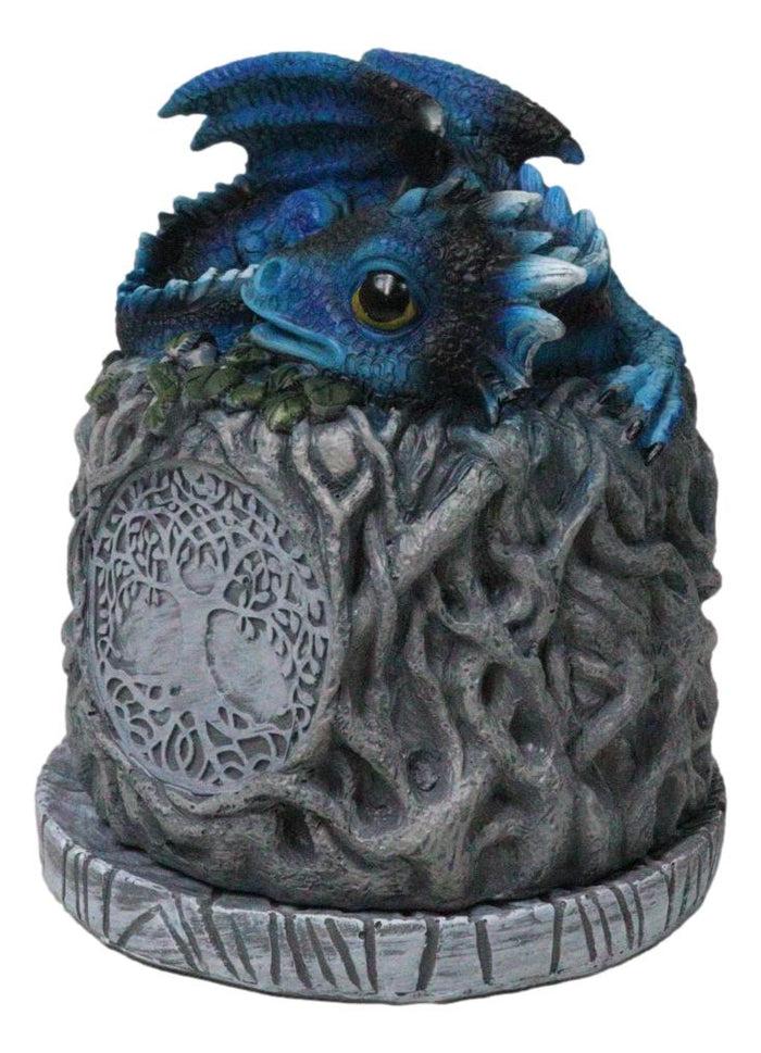 Ebros Gift Blue Wyrmling Dragon Sleeping On Tree Of Life Stump Cone Incense Burner Figurine