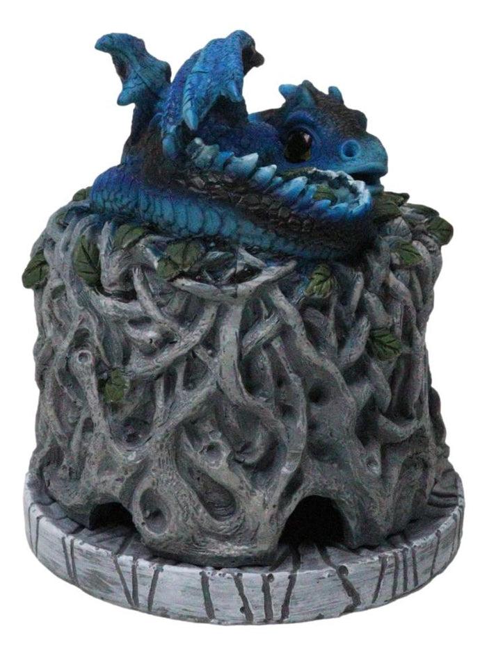 Ebros Gift Blue Wyrmling Dragon Sleeping On Tree Of Life Stump Cone Incense Burner Figurine