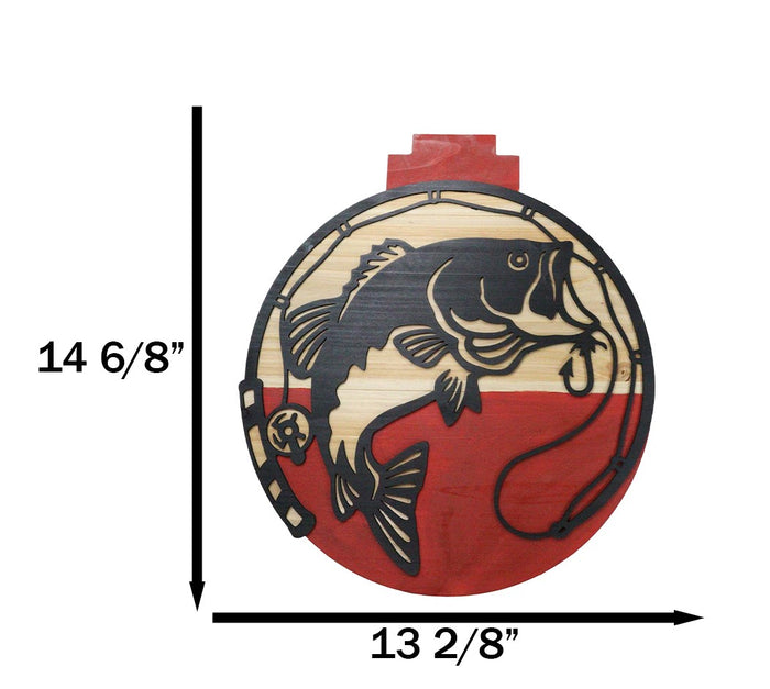 Ebros Gift Bobber Shaped MDF Wood Fishing Line Rod Hook And Fish Wall Decor Plaque 14.75"H
