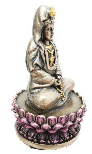 Ebros Gift Bodhisattva GuanYin Goddess Meditating On Lotus Throne Small Figurine Kuan Yin