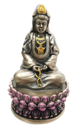 ebros gift Bodhisattva GuanYin Goddess Meditating On Lotus Throne Small Figurine Kuan Yin