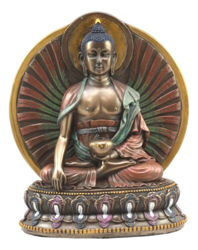 Ebros Gift Bodhisattva Shakyamuni Meditating Buddha On Lotus Throne With Fire Sun Disc