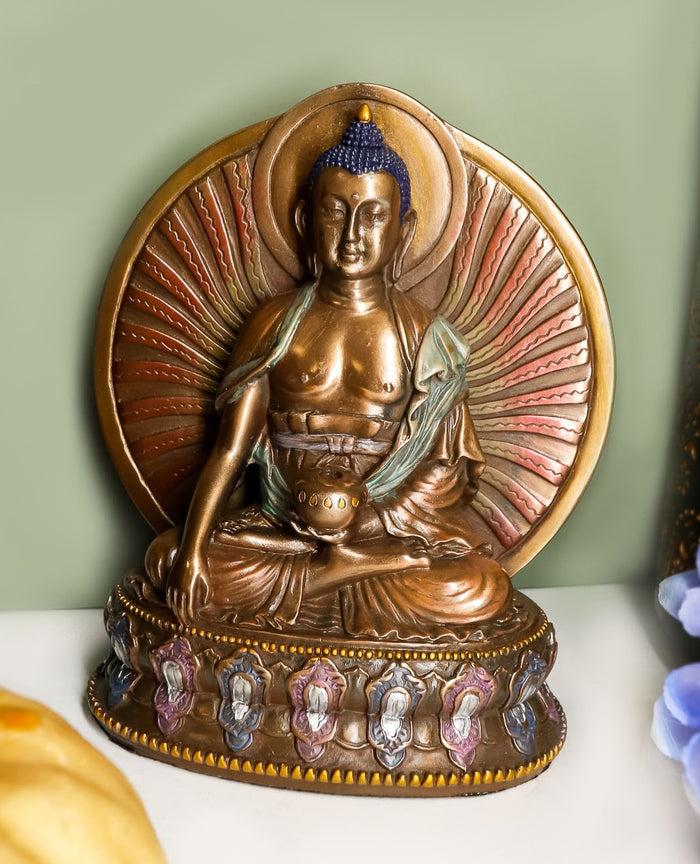 ebros gift Bodhisattva Shakyamuni Meditating Buddha On Lotus Throne With Fire Sun Disc