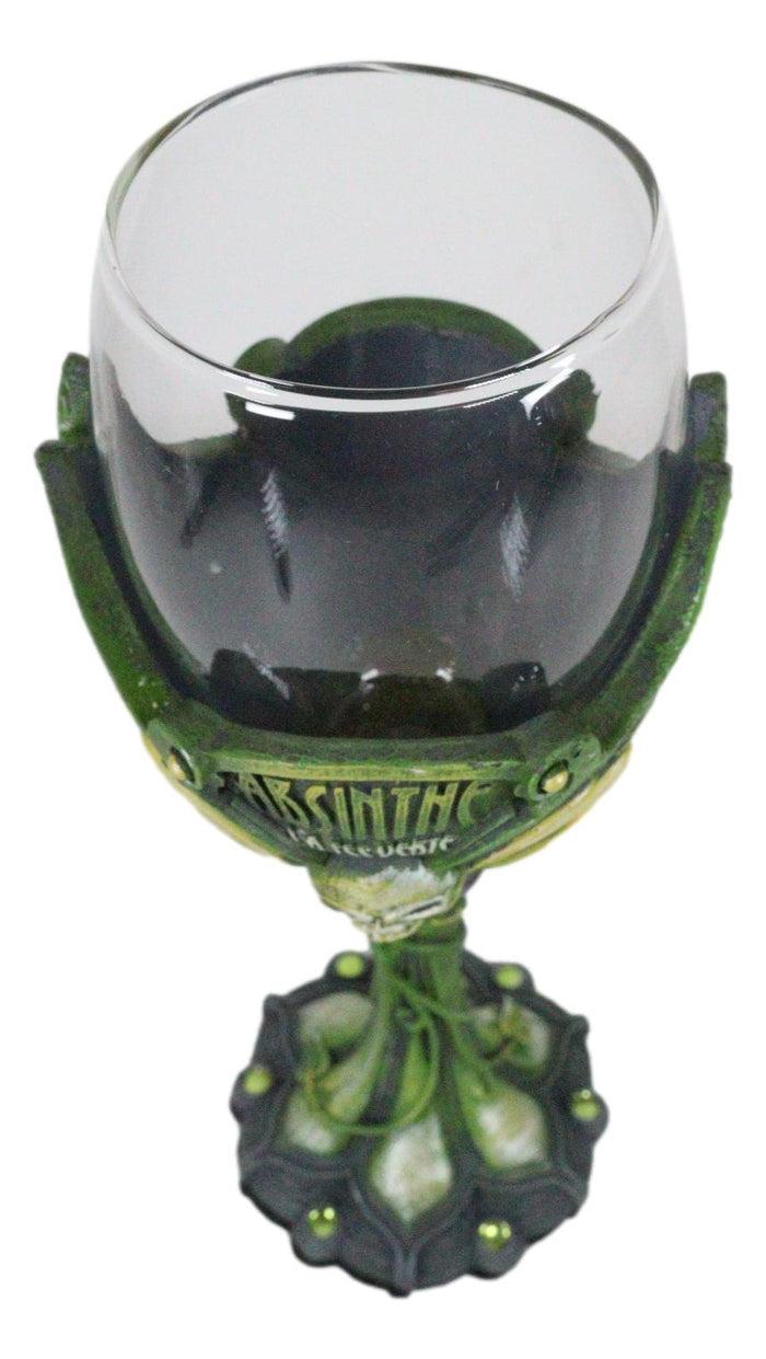 Ebros Gift Bohemian Absinthe La Fee Verte Skull With Green Gem And Vine Stem Wine Goblet