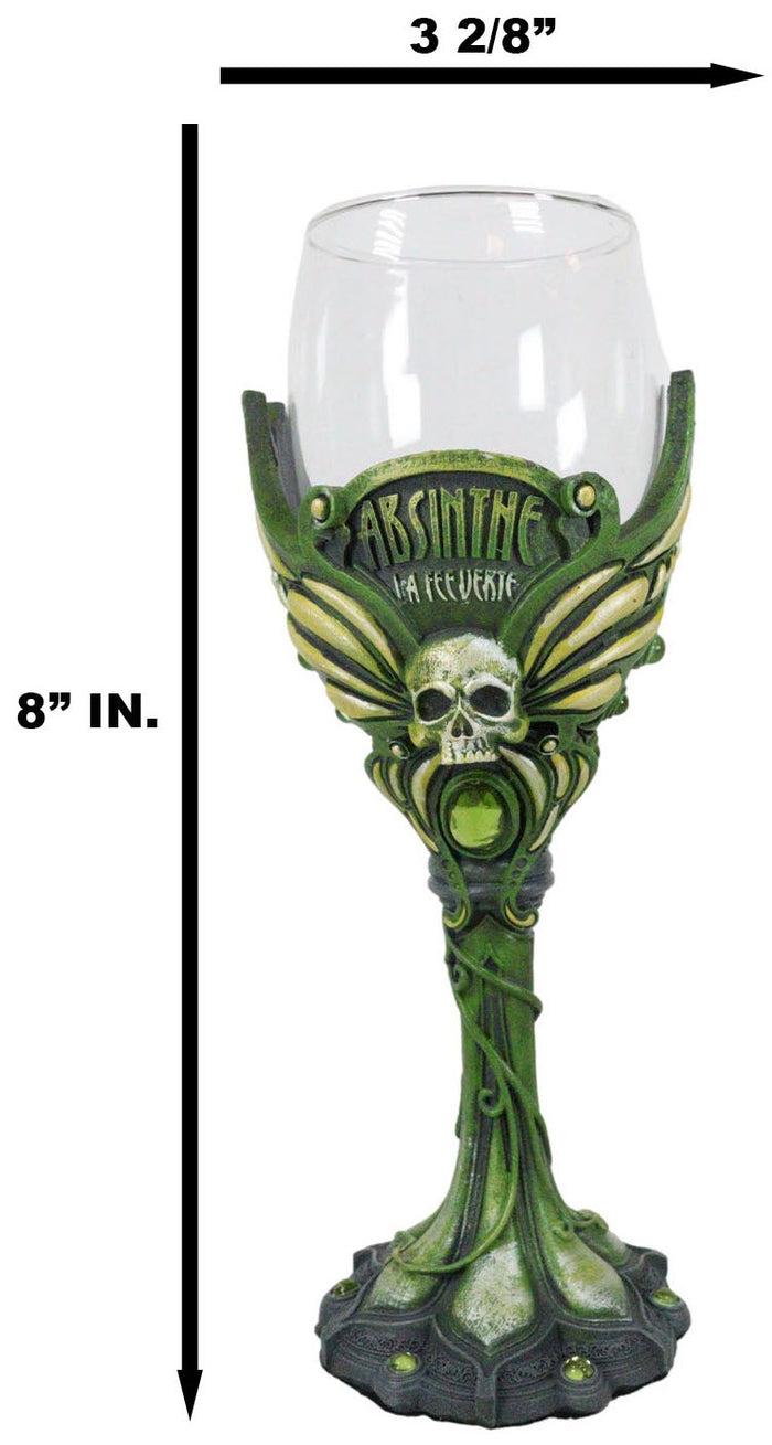 Ebros Gift Bohemian Absinthe La Fee Verte Skull With Green Gem And Vine Stem Wine Goblet