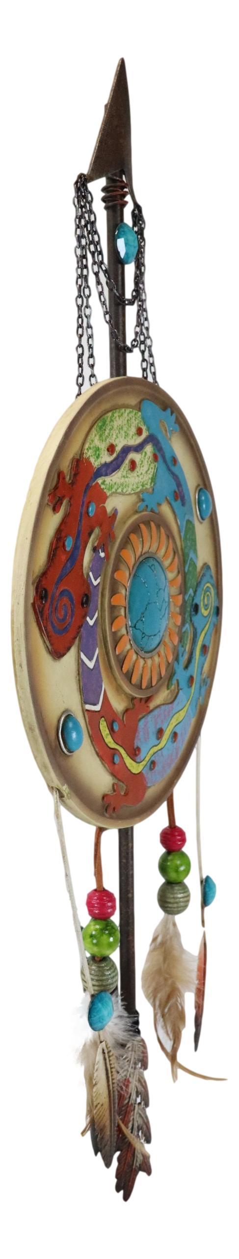 Ebros Gift Boho Chic 2 Lizards Turquoise Rock Moon Spirit Arrow Dreamcatcher Wall Decor