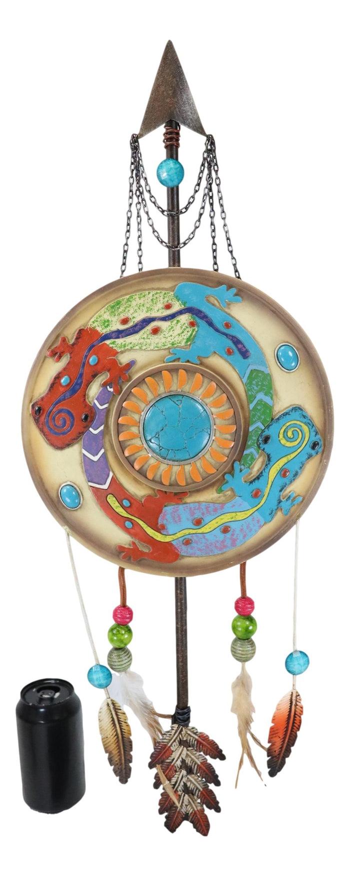 Ebros Gift Boho Chic 2 Lizards Turquoise Rock Moon Spirit Arrow Dreamcatcher Wall Decor