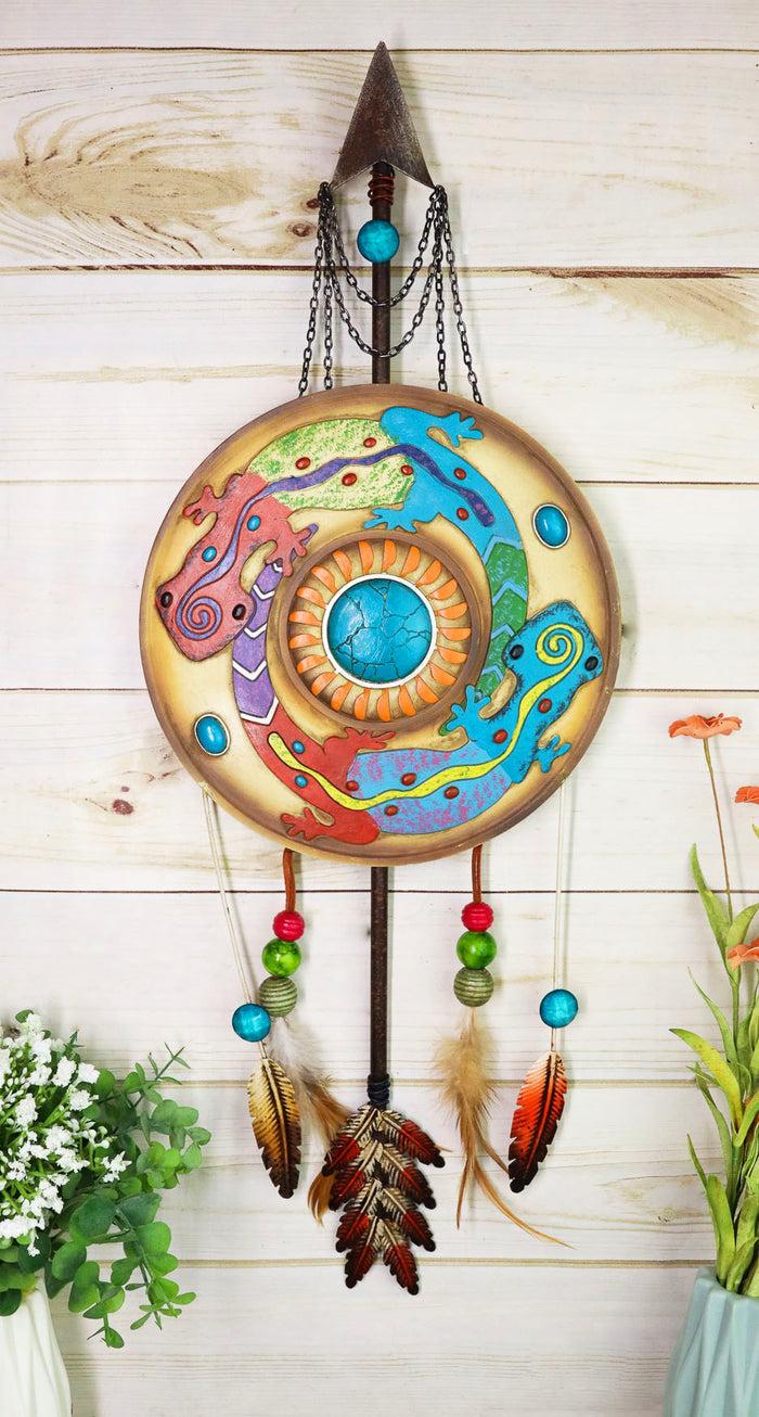 ebros gift Boho Chic 2 Lizards Turquoise Rock Moon Spirit Arrow Dreamcatcher Wall Decor