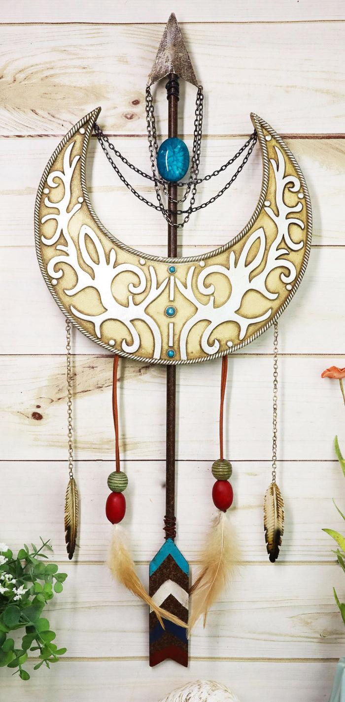 ebros gift Boho Chic Silver Scroll Moon Spirit Arrow And Feathers Dreamcatcher Wall Decor