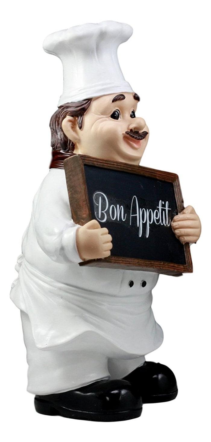 Ebros Gift Bon Appetit French Bistro Chef Pierre Holding Sign Kitchen Welcome Figurine 12"H
