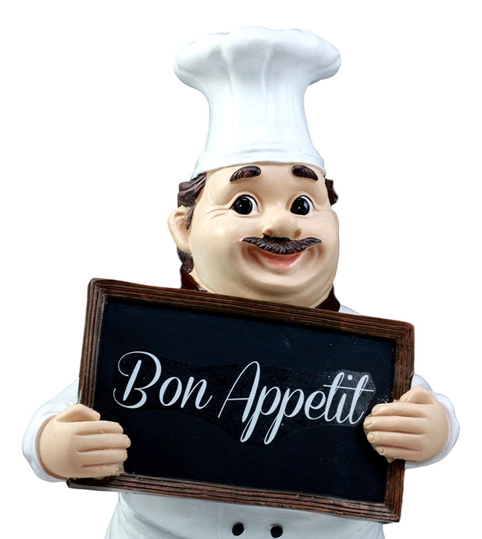 Ebros Gift Bon Appetit French Bistro Chef Pierre Holding Sign Kitchen Welcome Figurine 12"H