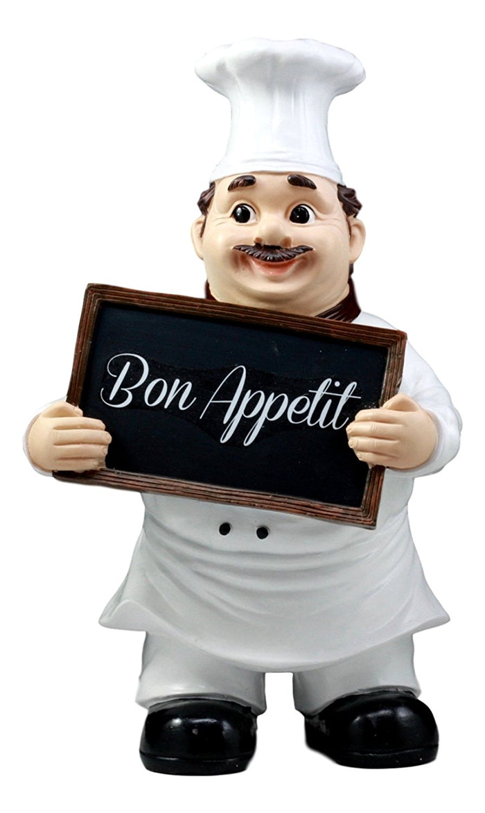 ebros gift Bon Appetit French Bistro Chef Pierre Holding Sign Kitchen Welcome Figurine 12"H