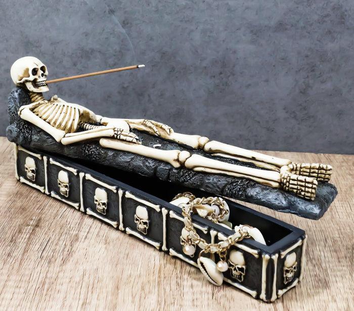 ebros gift Bone Chilling Skeleton Rest In Peace Tomb Graveyard Incense Stick Holder And Box