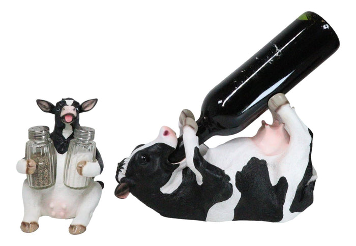 Ebros Gift Bovine Brew And Moo Spice Wine Bottle And Salt Pepper Holder Set Decorative
