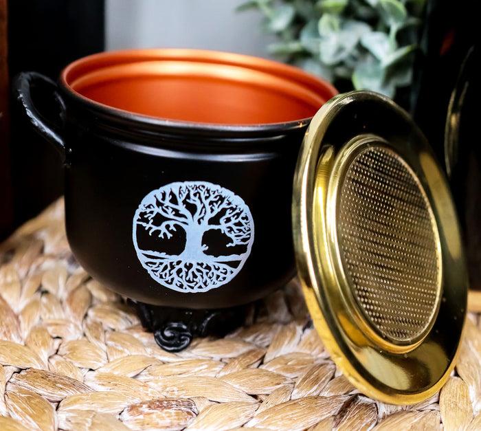 Ebros Gift Brass Grated Tray Celtic Golden Tree Of Life Imprinted Cauldron Incense Burner