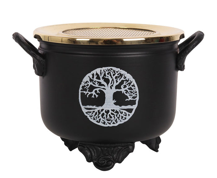 Ebros Gift Brass Grated Tray Celtic Golden Tree Of Life Imprinted Cauldron Incense Burner
