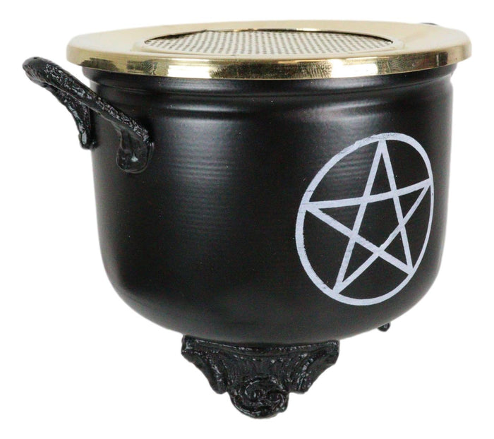 Ebros Gift Brass Grated Tray Occult Wicca Pentagram Star In Circle Cauldron Incense Burner