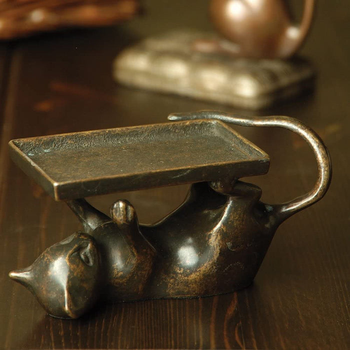 ebros gift Brass Metal Playful Kitty Cat Kitten Business Card Holder Figurine Office Decor