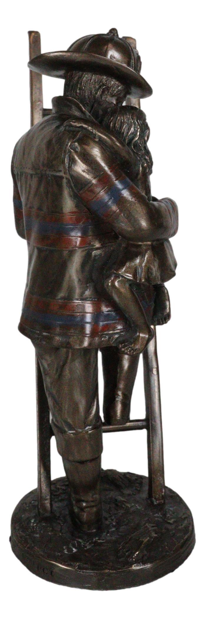 Ebros Gift Brave Fireman Fire Fighter Hero Saving Child Descending From Ladder Figurine