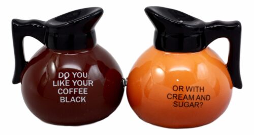 Ebros Gift Breakfast Black Or Cream Coffee Pots Salt And Pepper Shakers Ceramic Figurines