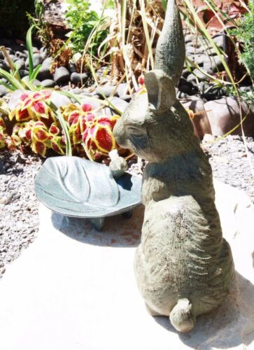 Ebros Gift Brer Rabbit Pulling Large Leaf With Blue Jay Garden Bird Bath And Feeder Statue