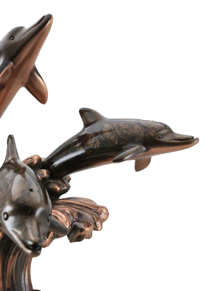 Ebros Gift Bronze Electroplated Three Bottlenose Dolphins Riding Over Ocean Waves Statue