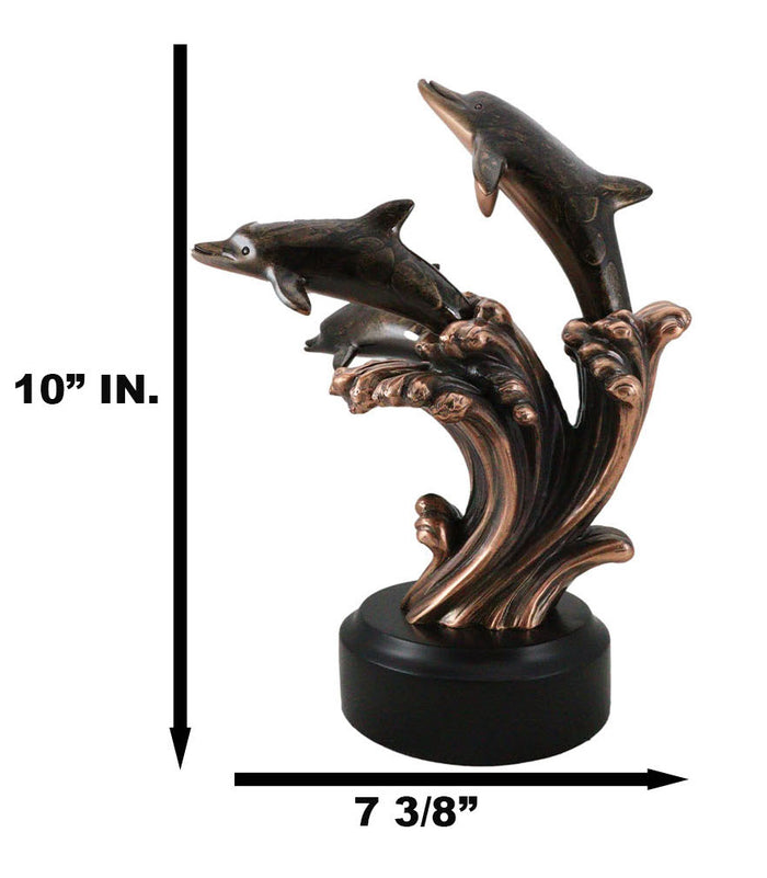 Ebros Gift Bronze Electroplated Three Bottlenose Dolphins Riding Over Ocean Waves Statue