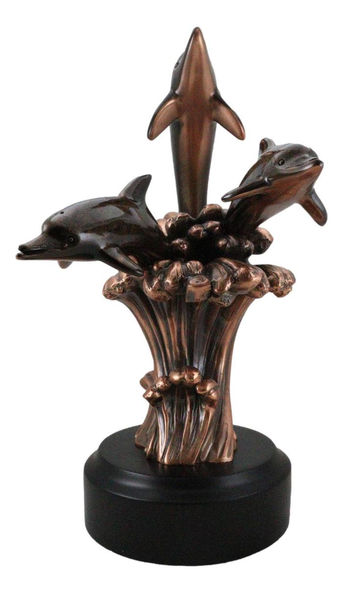 Ebros Gift Bronze Electroplated Three Bottlenose Dolphins Riding Over Ocean Waves Statue