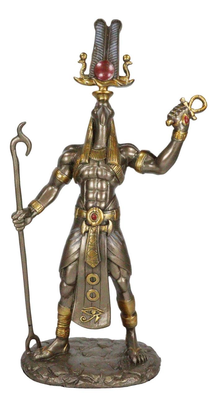 Ebros Gift Bronzed Egyptian God Of Technology Ibis Headed Thoth Holding Was And Ankh Statue