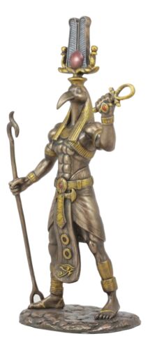 Ebros Gift Bronzed Egyptian God Of Technology Ibis Headed Thoth Holding Was And Ankh Statue