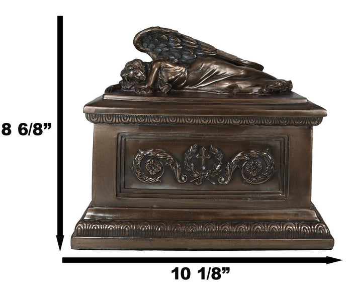 Ebros Gift Bronzed Inspirational Laurel Cross Sleeping Guardian Angel Cremation Urn Statue