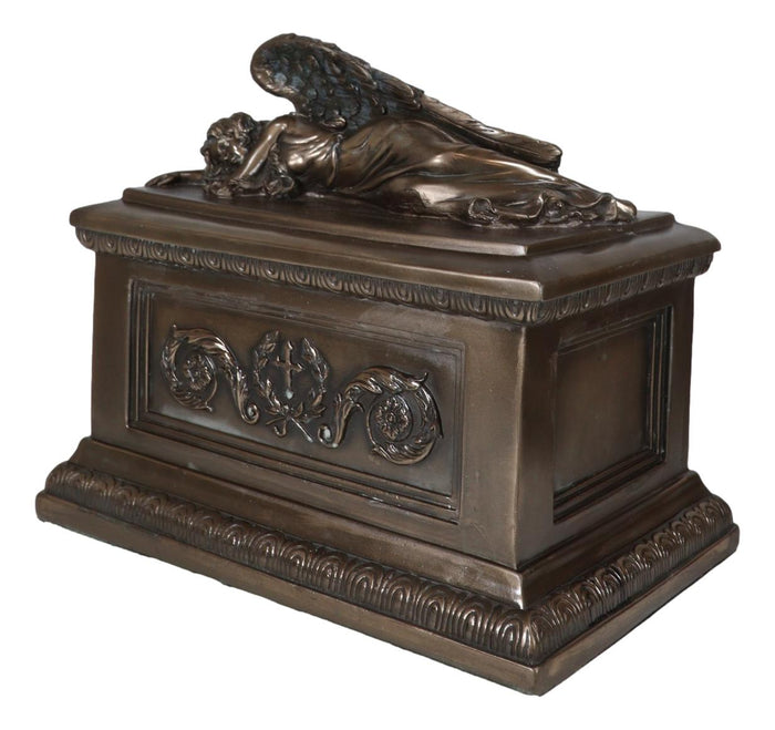 Ebros Gift Bronzed Inspirational Laurel Cross Sleeping Guardian Angel Cremation Urn Statue