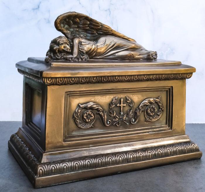 ebros gift Bronzed Inspirational Laurel Cross Sleeping Guardian Angel Cremation Urn Statue