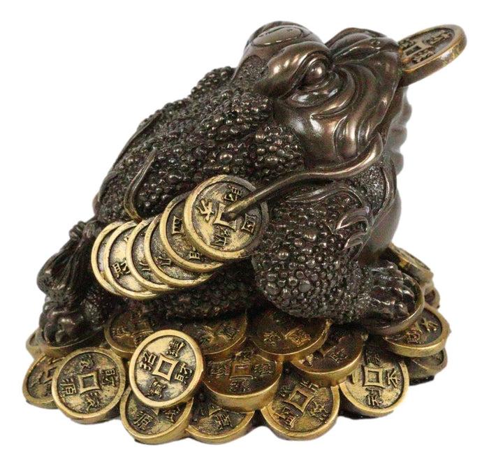 Ebros Gift Bronzed Resin Feng Shui Jin Chan Fortune Money Toad Frog Statue Talisman Decor