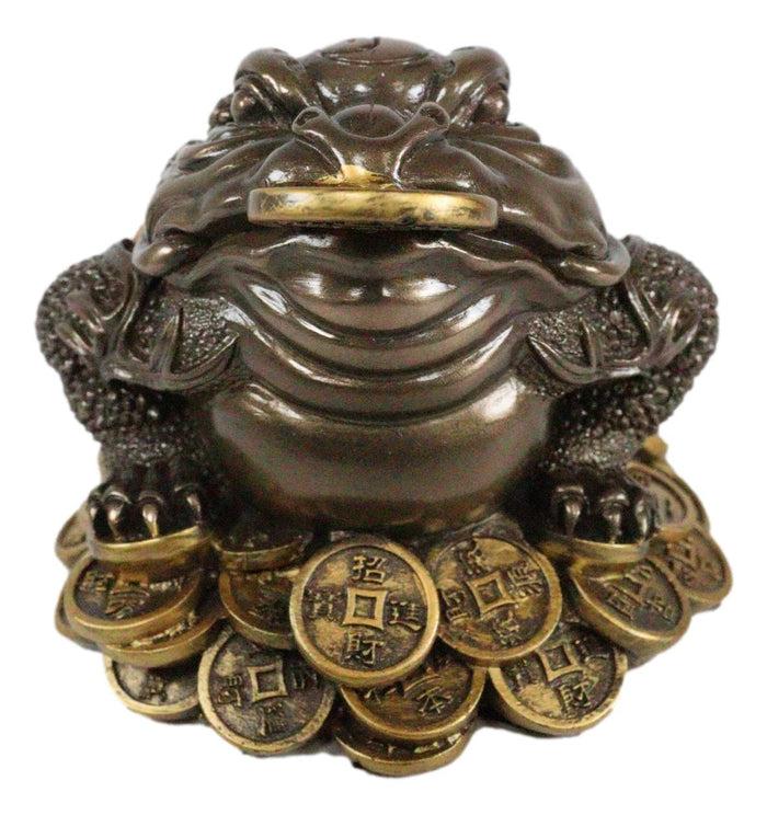 Ebros Gift Bronzed Resin Feng Shui Jin Chan Fortune Money Toad Frog Statue Talisman Decor