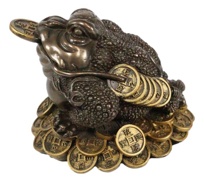 Ebros Gift Bronzed Resin Feng Shui Jin Chan Fortune Money Toad Frog Statue Talisman Decor