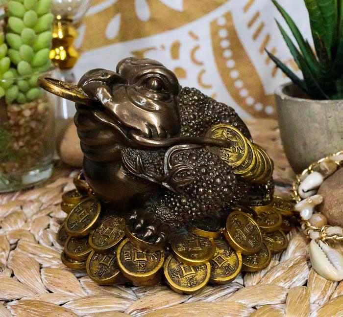 ebros gift Bronzed Resin Feng Shui Jin Chan Fortune Money Toad Frog Statue Talisman Decor