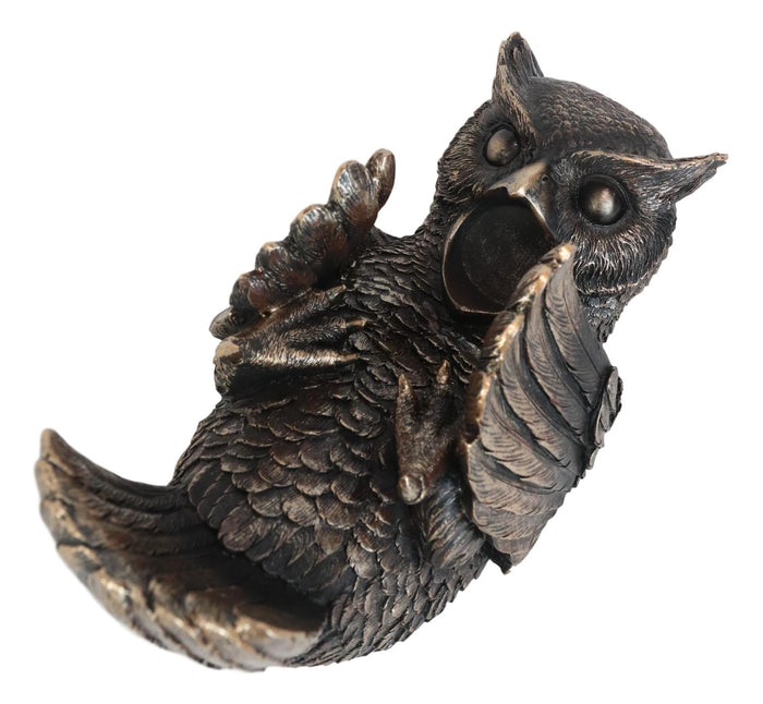 Ebros Gift Bronzed Wise Wine Great Horned Owl Wine Holder 9.25"Long Home Decor
