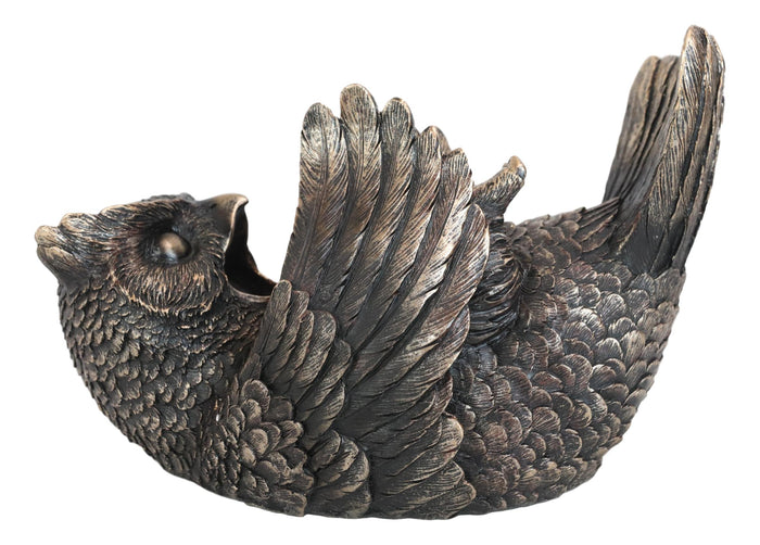 Ebros Gift Bronzed Wise Wine Great Horned Owl Wine Holder 9.25"Long Home Decor