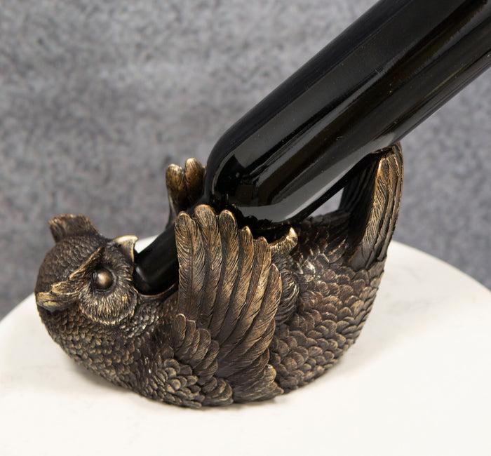 ebros gift Bronzed Wise Wine Great Horned Owl Wine Holder 9.25"Long Home Decor