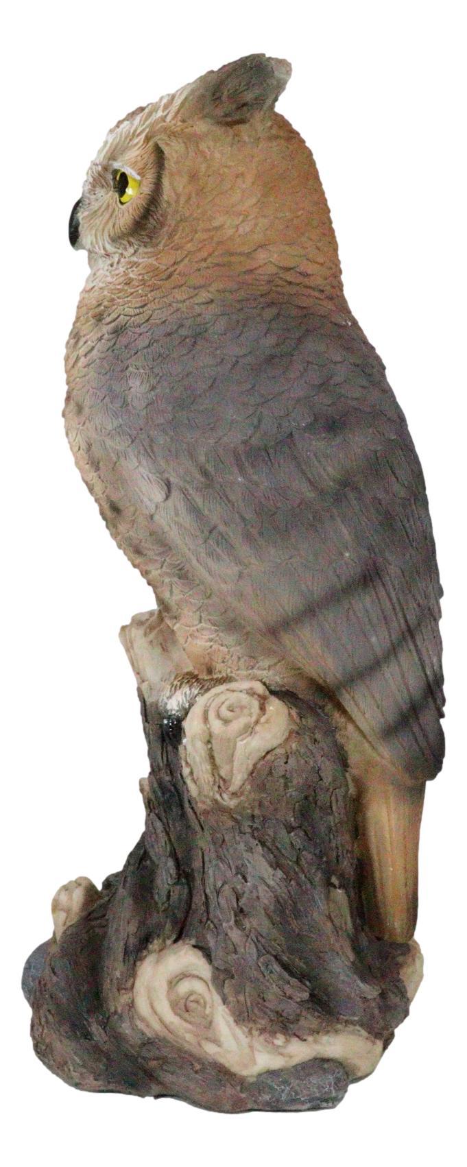 Ebros Gift Brown Great Horned Owl Perching On Tree Branch Figurine Nocturnal Bird 14"H