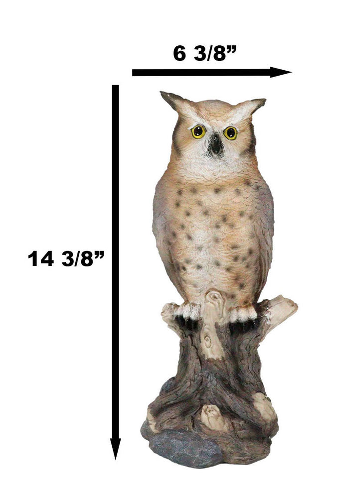 Ebros Gift Brown Great Horned Owl Perching On Tree Branch Figurine Nocturnal Bird 14"H