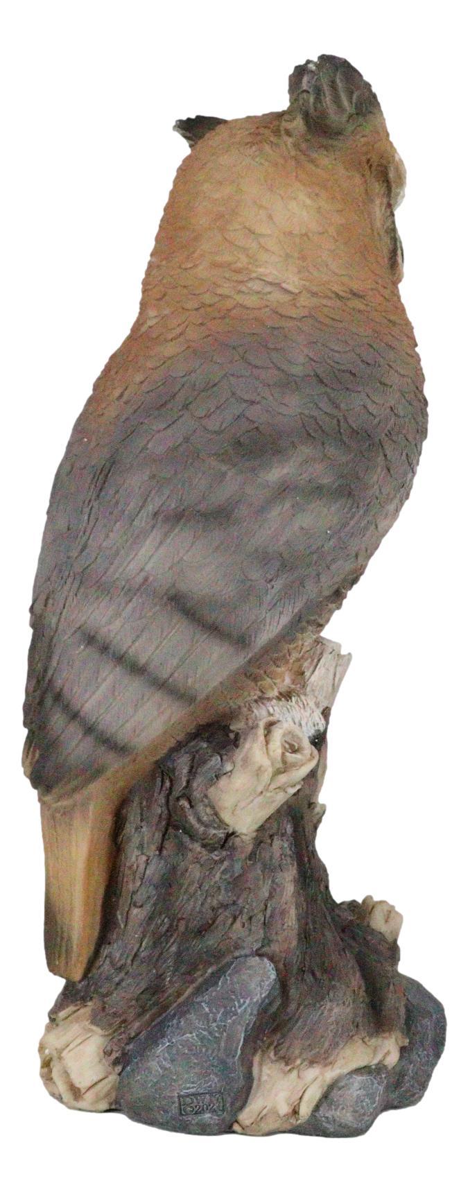 Ebros Gift Brown Great Horned Owl Perching On Tree Branch Figurine Nocturnal Bird 14"H