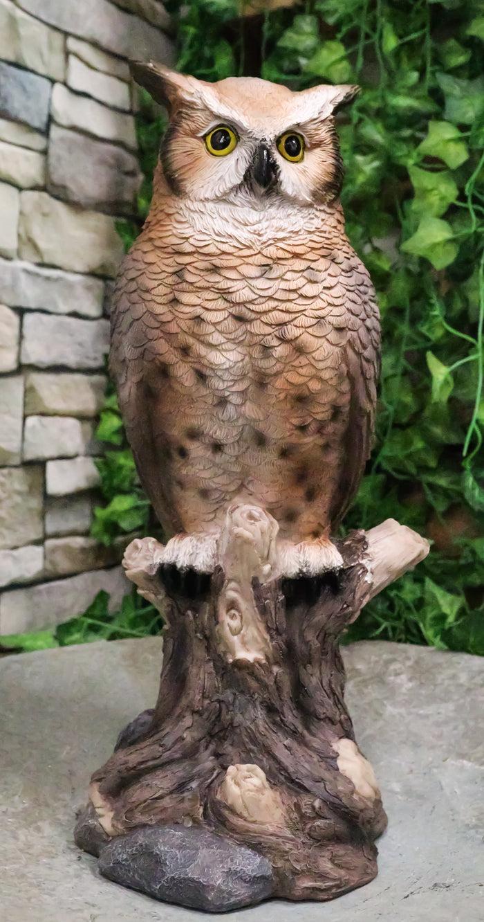ebros gift Brown Great Horned Owl Perching On Tree Branch Figurine Nocturnal Bird 14"H