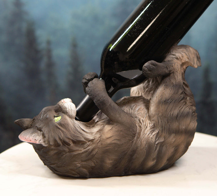 ebros gift Brown Maine Coon Feline Kitty Cat Wine Bottle Holder Caddy Figurine Bar Accent
