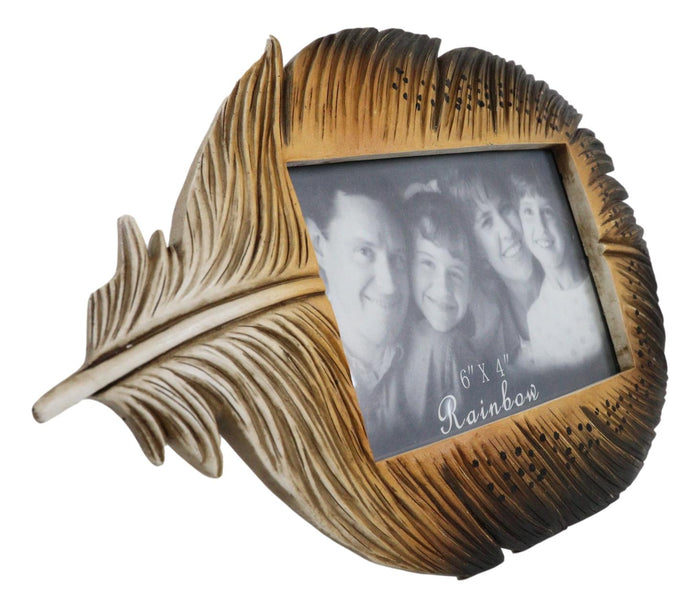 Ebros Gift Brown Southwestern Native Indian Butterfly Spotted Feather Picture Frame 4"X6"
