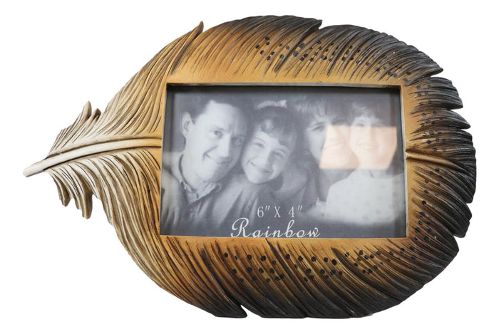 Ebros Gift Brown Southwestern Native Indian Butterfly Spotted Feather Picture Frame 4"X6"