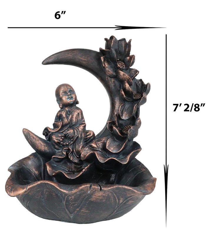 Ebros Gift Buddha Monk On Lotus Crescent Moon Smoke Waterfall Backflow Cone Incense Burner